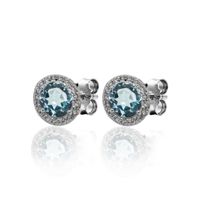 Sterling Silver Blue Topaz with Cubic Zirconia Halo Studs